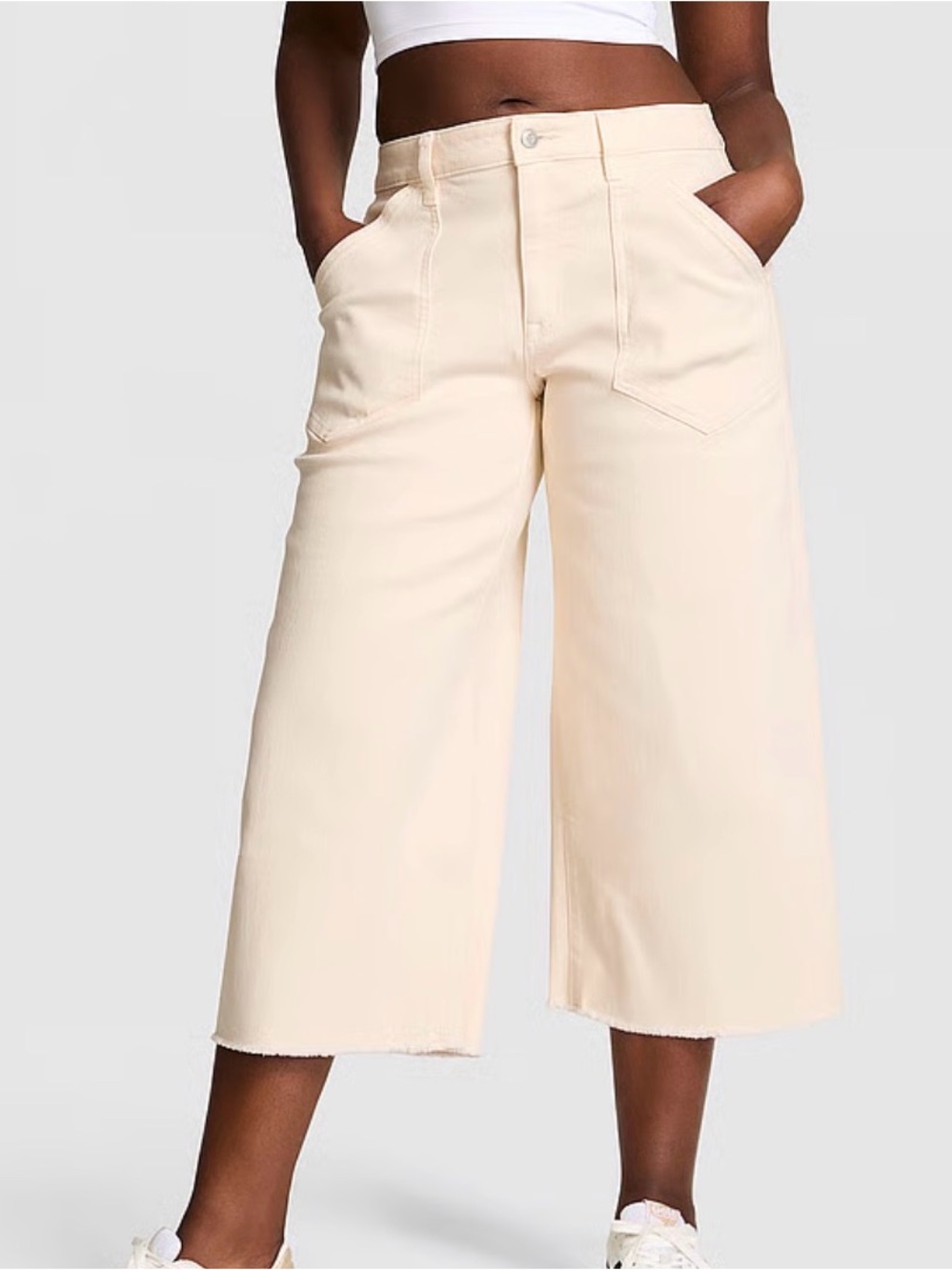 DENIM BY PINK MID-RISE BAGGY WIDE-LEG CROPPED JEANS